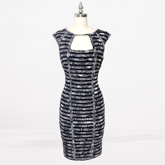 Cache Slimming Sheath Dress Black & White Striped Party Cocktail Formal XS 2 - Picture 1 of 9